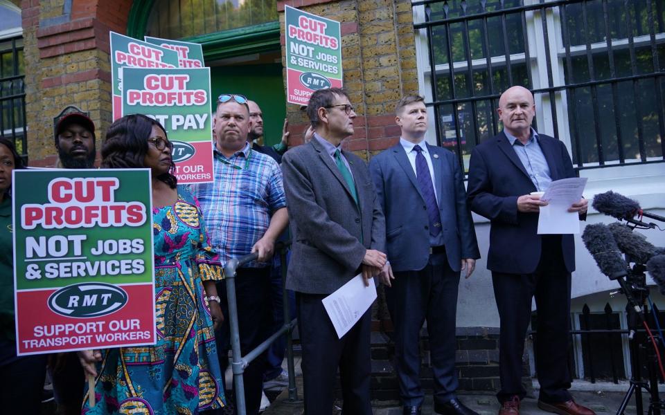 Mick Lynch, general secretary of the Rail, Maritime and Transport union, gives a statement on the national rail dispute in London - YUI MOK/PA