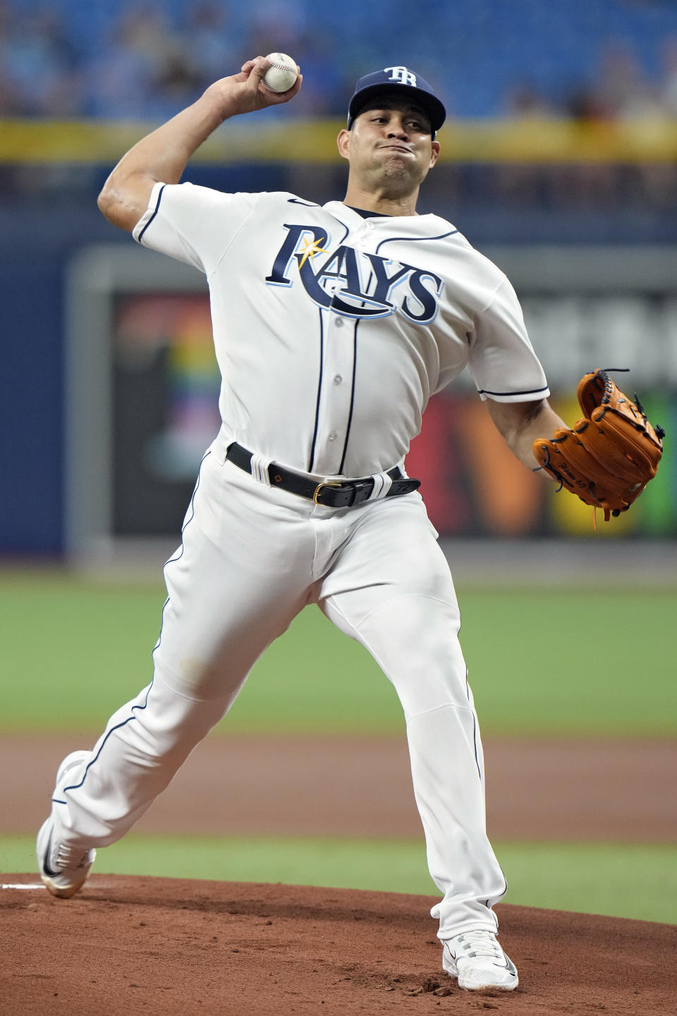 Tampa Bay Rays' Yonny Chirinos pitches to the Minnesota Twins during the first inning of a baseball game Thursday, June 8, 2023, in St. Petersburg, Fla. (AP Photo/Chris O'Meara)