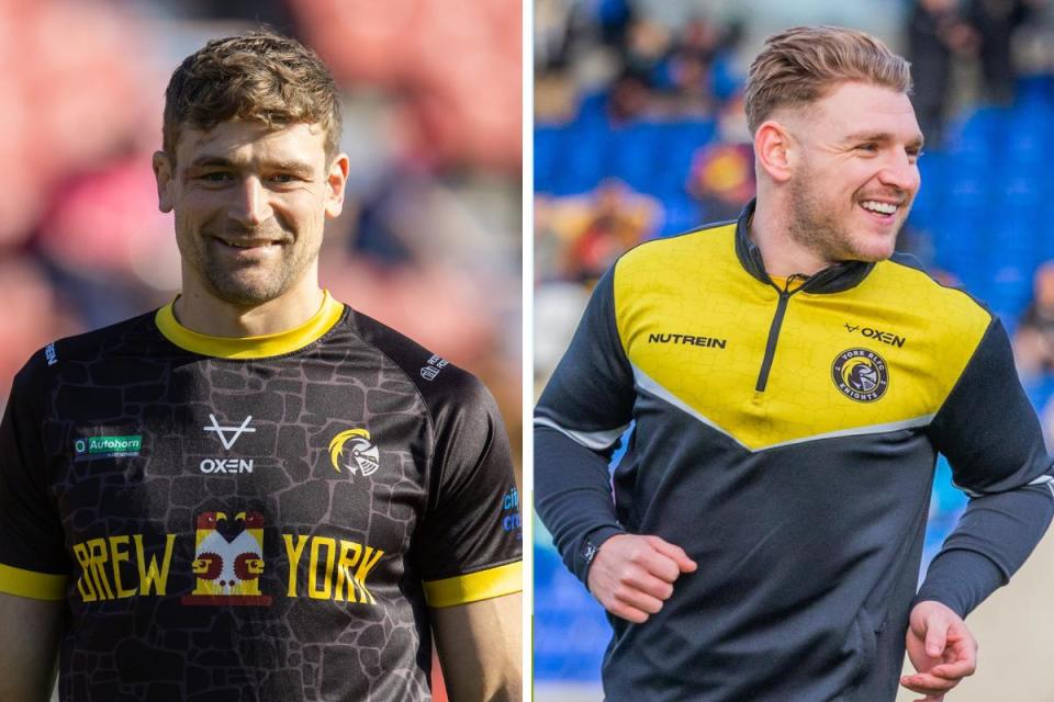Jimmy Keinhorst and Liam Harris are back in contention for York Knights against Bradford Bulls. <i>(Image: Craig Hawkhead/Canva)</i>