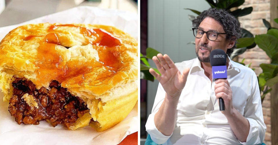 photo of meat pie side by side with Colin Fassnidge