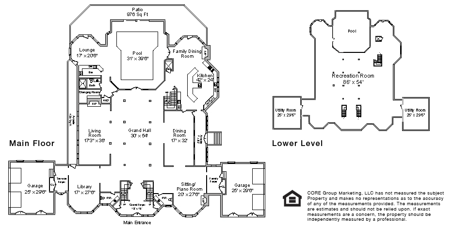 An American 'palace' with a pool at its heart main and lower level floor plan