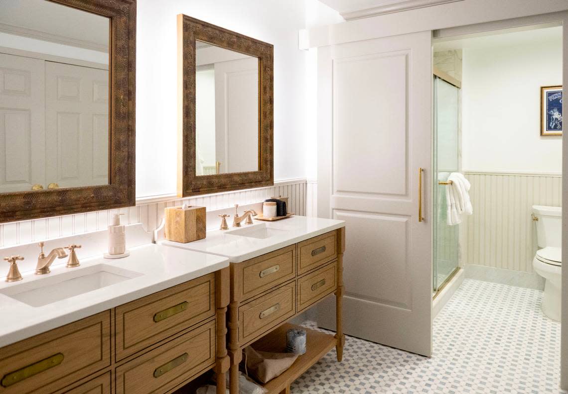 A look at the sinks and bathroom of a king suite at the Nittany Lion Inn.