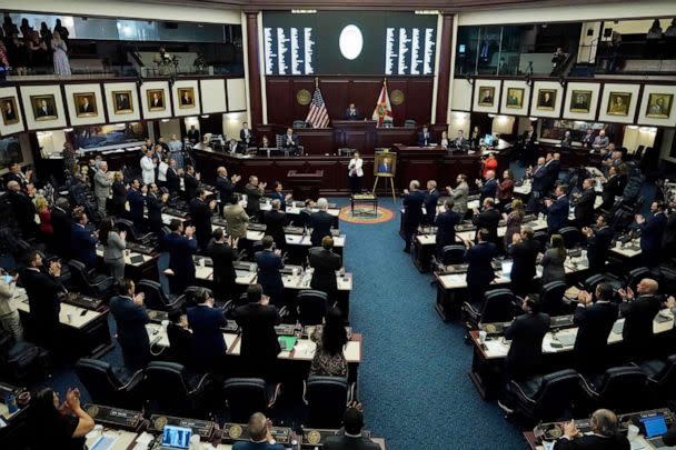 PHOTO: In this March 10, 2022 file photo members of the Florida House of Representatives give Speaker of the House Chris Sprowls a standing ovation during a legislative session at the Florida State Capitol in Tallahassee, Fla. (Wilfredo Lee/AP, FILE)