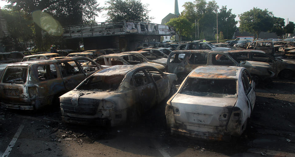 About 50 cars at The Car Source used car lot were destroyed overnight. (Scott Anderson)<br>