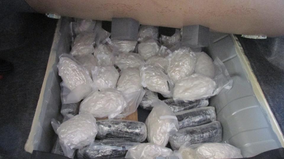 U.S. Customs and Border Protection officers seized 18.56 pounds of powdered fentanyl and 63.8 pounds of methamphetamine hidden in a vehicle Tuesday, Jan. 16, 2024, at the Ysleta port of entry.