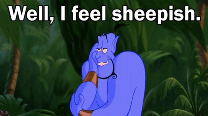 Genie from Aladdin appears sheepish with a caption saying "Well, I feel sheepish."