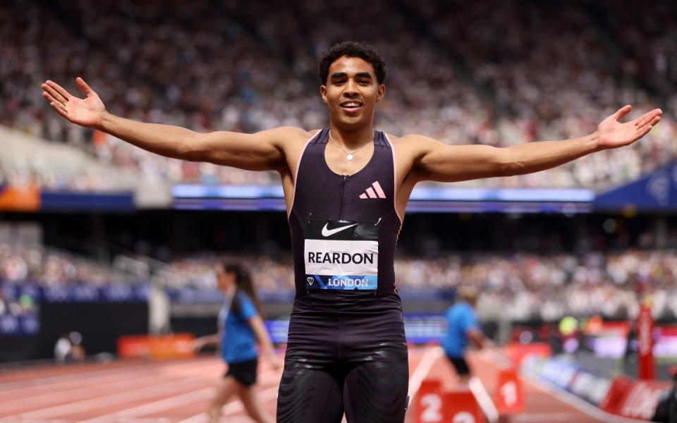 Samuel Reardon winning the men's 400m national final during the London Athletics Meet