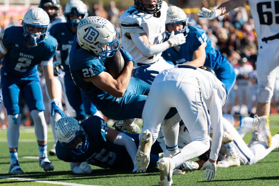 Beaver High School’s Tavyn Hollinghsead carries the ball during the 1A football state championship game against Enterprise High School at Southern Utah University in Cedar City on Saturday, Nov. 11, 2023. | Megan Nielsen, Deseret News