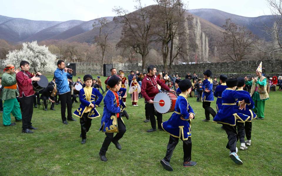 <p>People attend Nowruz celebrations, the traditional Iranian festival of spring which starts at the exact moment of the vernal equinox, in Baku, Azerbaijan.</p>