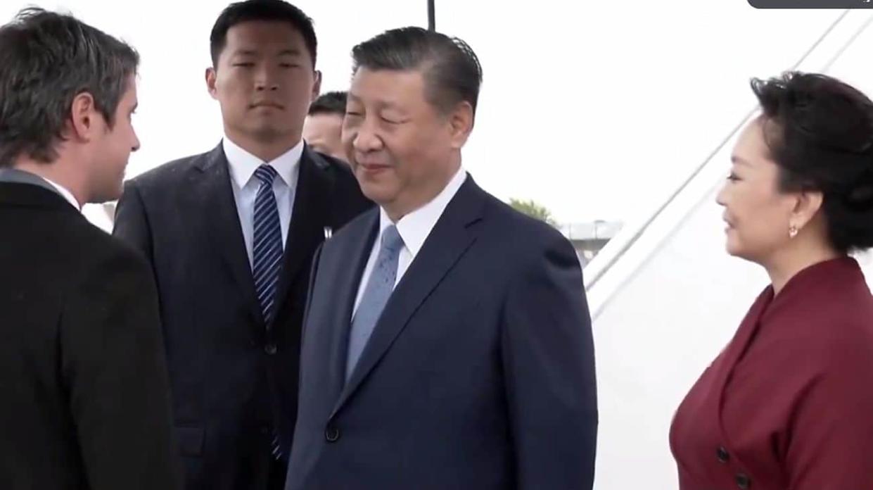 Chinese leader Xi Jinping arriving in France on 5 May. Photo: Screenshot from a Sky News video