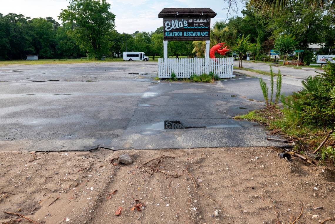 The remnants of a fire that destroyed the famed Ella’s Restaurant in 2023 have been removed as the owners being the process of rebuilding on Thursday, June 27, 2024 in Calabash, N.C.