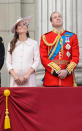 <p>Kate was in a custom pink coat dress by Alexander McQueen for the Queen’s Birthday Parade. She accessorised with a matching hat by Jane Corbett, pearl earrings and a grey McQueen clutch. </p><p><i>[Photo: PA]</i></p>