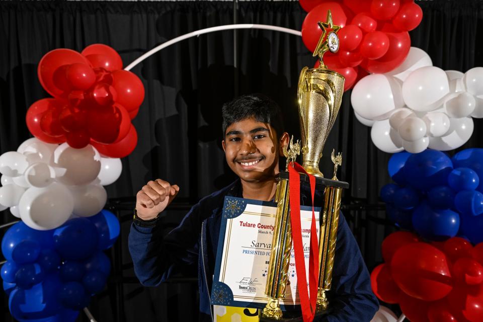 Sarvadnya Kadam placed first Thursday, March 9, 2023 during Tulare County Spelling Bee at the Tulare County Office of Education in Visalia. 