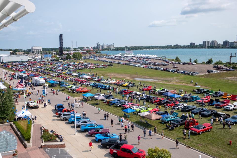 Cars fill Desmond Landing for Mainstreet Memories Wheels on the Waterfront Saturday, July 31, 2021, in Port Huron.