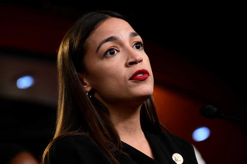 U.S. Rep Alexandria Ocasio-Cortez (D-NY) speaks at a news conference after Democrats in the U.S. Congress moved to formally condemn President Donald Trump's attacks on the four minority congresswomen on Capitol Hill in Washington, U.S., July 15, 2019. REUTERS/Erin Scott