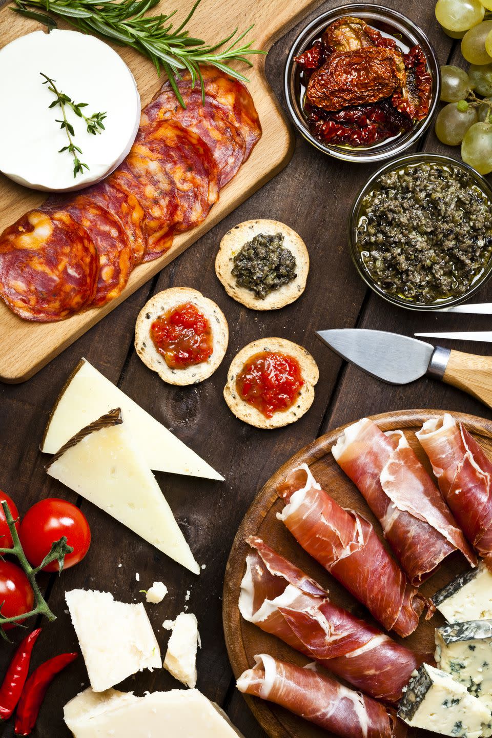 <p>Whip up a bunch of different tapas instead of a big dinner so that you can taste as much as you want.</p><p><a class="link " href="https://www.amazon.com/Unique-Charcuterie-Platter-Serving-Crackers/dp/B0723B35QQ/?tag=syn-yahoo-20&ascsubtag=%5Bartid%7C10050.g.30445302%5Bsrc%7Cyahoo-us" rel="nofollow noopener" target="_blank" data-ylk="slk:SHOP CHEESE BOARDS;elm:context_link;itc:0;sec:content-canvas">SHOP CHEESE BOARDS</a></p>