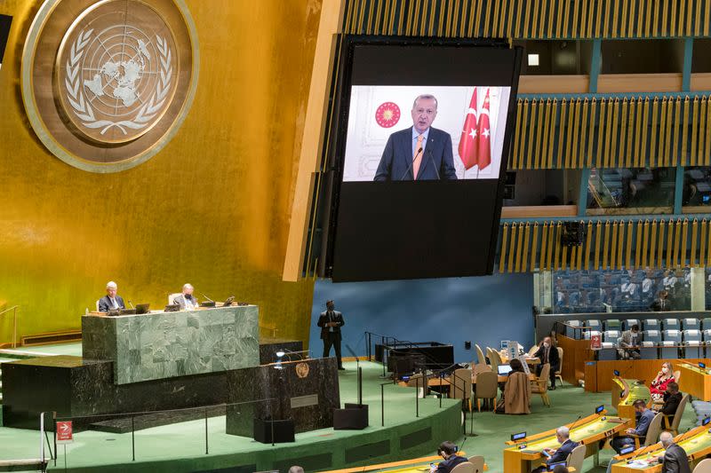 President of Turkey, Recep Tayyip Erdogan, speaks during the 75th annual U.N. General Assembly