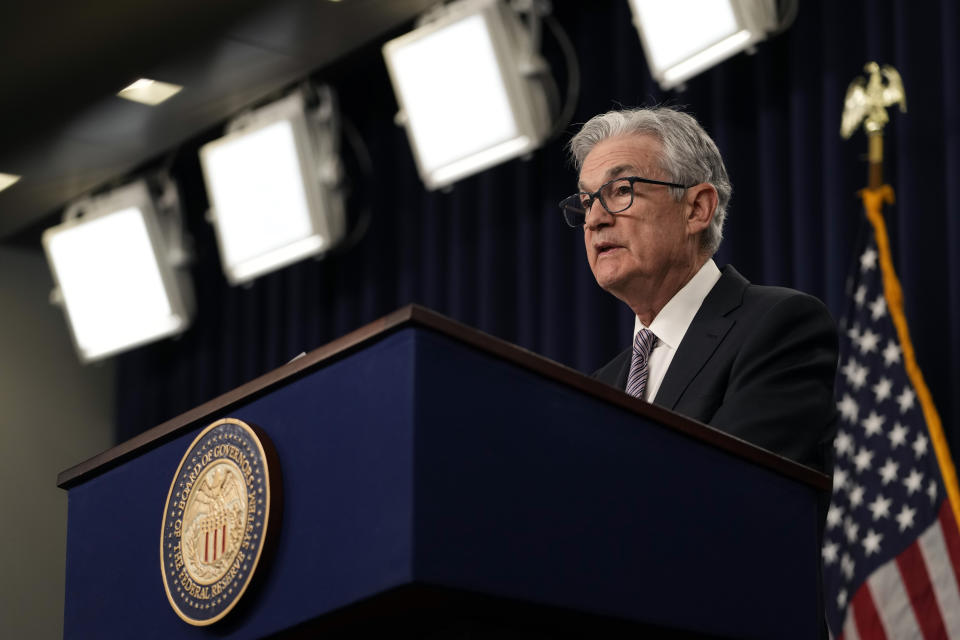 Federal Reserve Chairman Jerome Powell speaks during a news conference in Washington, Wednesday, May 3, 2023, following the Federal Open Market Committee meeting. (AP Photo/Carolyn Kaster)