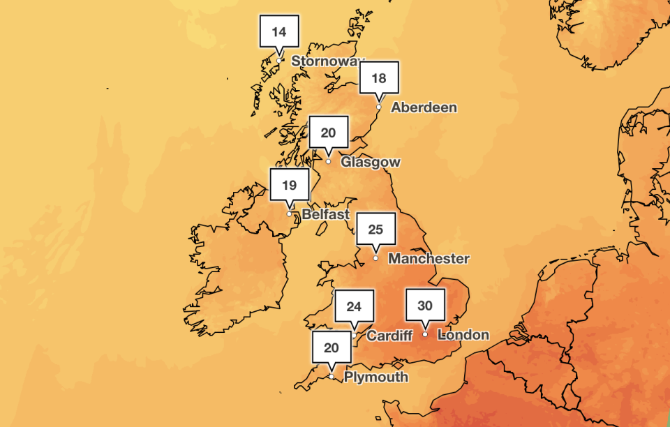 A spell of warm weather will hit the UK on Friday. (Met Office)