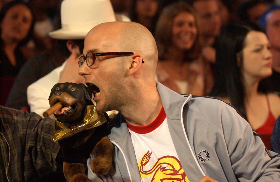 Triumph, the Insult Comic Dog, and Moby perform at the 2002 MTV Video Music Awards (Photo by KMazur/WireImage)