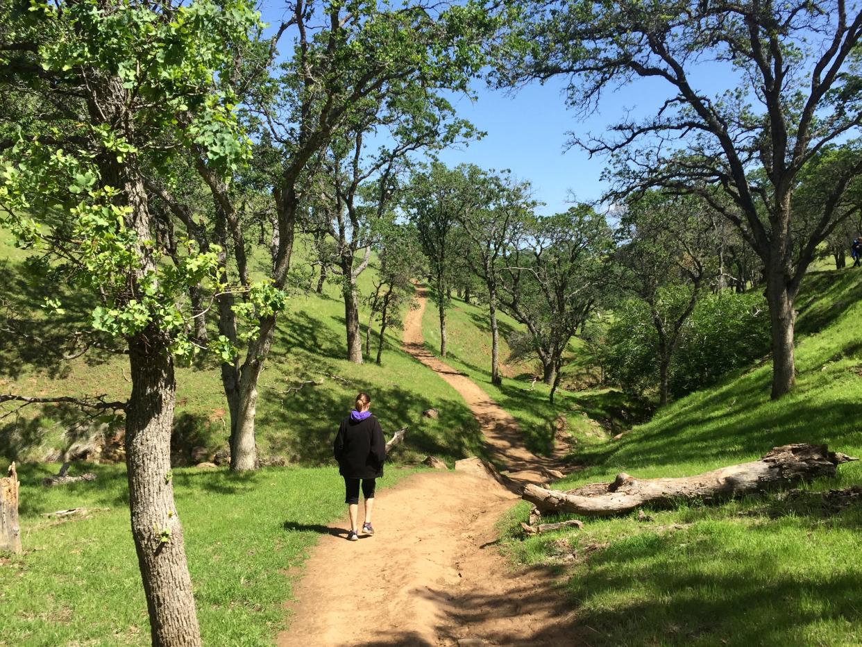 Susan Viall ascends the Hardy Canyon Trail in Round Valley Regional Preserve.