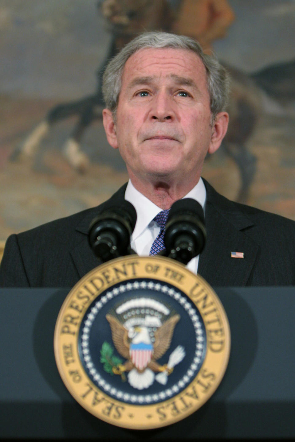 <strong>"I remember meeting a mother of a child who was abducted by the North Koreans right here in the Oval Office."</strong>  -- June 26, 2008, during a Rose Garden news briefing.  <a href="http://www.huffingtonpost.com/2009/01/03/bushisms-over-the-years_n_154969.html" target="_blank">Source: The Associated Press</a> (Photo by by Ken Cedeno-Pool/Getty Images) 