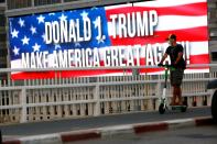 Pro-Trump banner hung in Tel Aviv ahead of upcoming U.S. election