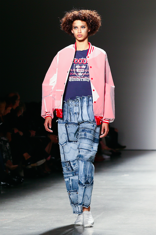 Pratt graduate Margaret Burton combined a seemingly inside-out varsity jacket with the coolest pair of pieced-together jeans we’ve seen. Eat your heart out, Vetements.