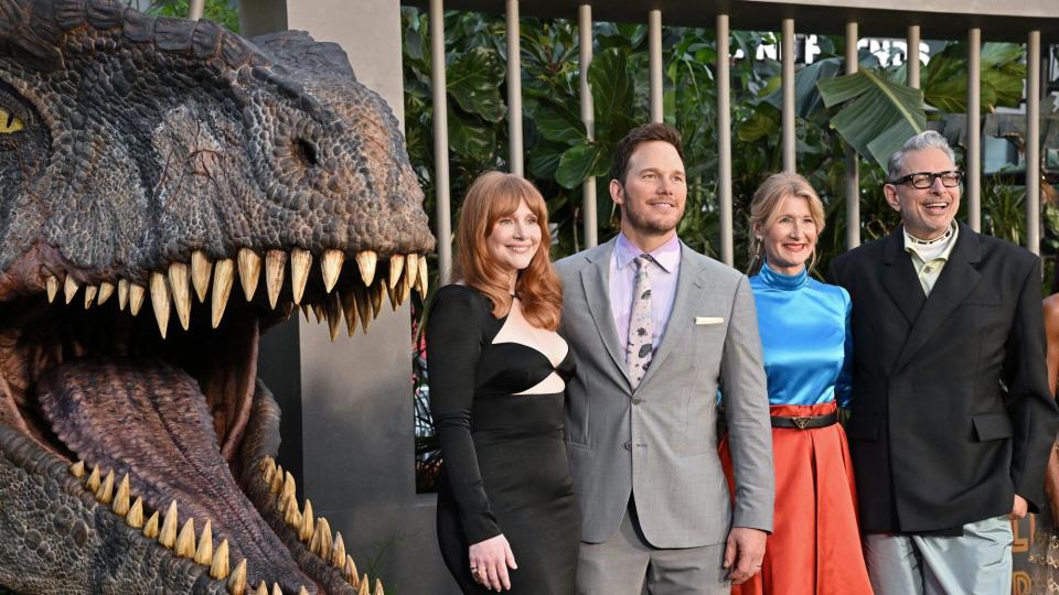 HOLLYWOOD, CALIFORNIA - JUNE 06: (L-R) Bryce Dallas Howard, Chris Pratt, Laura Dern, and Jeff Goldblum attend the Los Angeles Premiere of Universal Pictures "Jurassic World Dominion" on June 06, 2022 in Hollywood, California. (Photo by Axelle/Bauer-Griffin/FilmMagic)