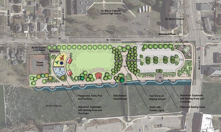 The proposed master plan for St. Mary's Park in Monroe is pictured. The renovation, planned for 2024, is one of many of projects that are part of the city's five-year Park and Trails Master Plan.
