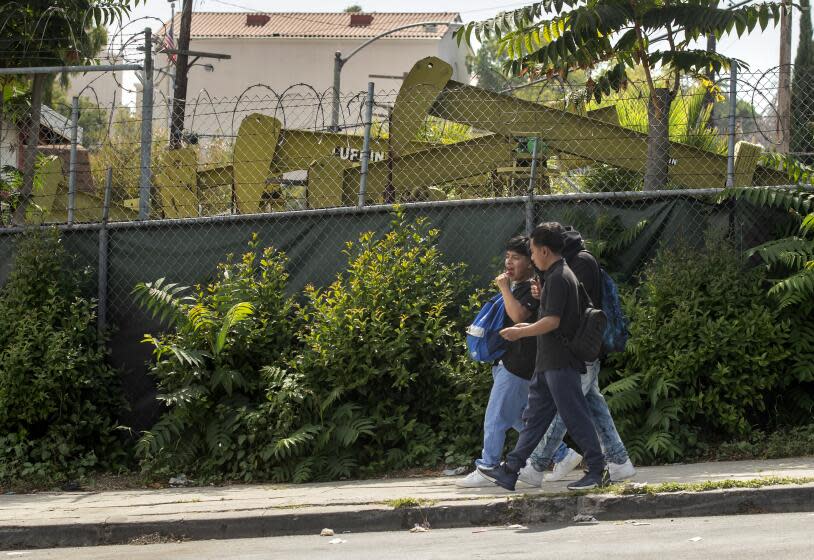 An active drilling oil field on Rockwood St. is located near Alliance Ted K. Tajima High School in Los Angeles.