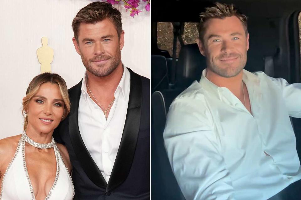 <p>Jeff Kravitz/FilmMagic; Chris Hemsworth/Instagram</p> Elsa Pataky helps Chris Hemsworth rehearse his 2024 Oscars lines