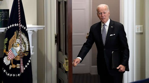 PHOTO: President Joe Biden arrives to deliver remarks on oil company profits in the Roosevelt Room of the White House on Oct. 31, 2022, in Washington, D.C. (Drew Angerer/Getty Images)