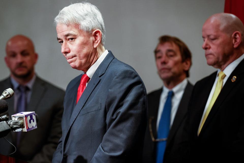 Shelby County District Attorney Steve Mulroy answers questions during a press conference on Thursday (AP)