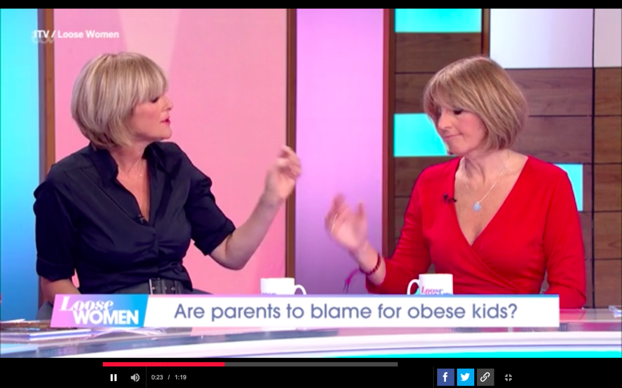 Kaye Adams and Jane Moore fight over opinions on child obesity.