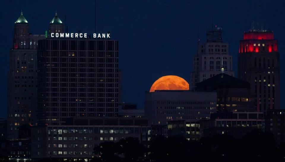 The blue super moon started it’s rise over the Kansas City skyline shortly after 8 p.m. Wednesday.