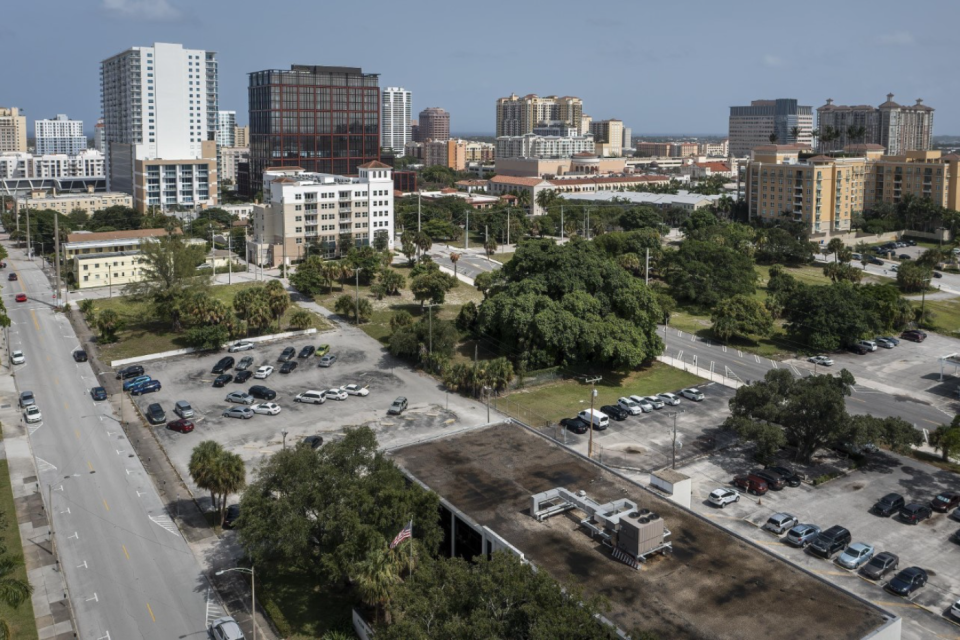 The proposed UF campus in downtown West Palm Beach would be in this area, from Datura Street on the left, to Evernia Street on the right.