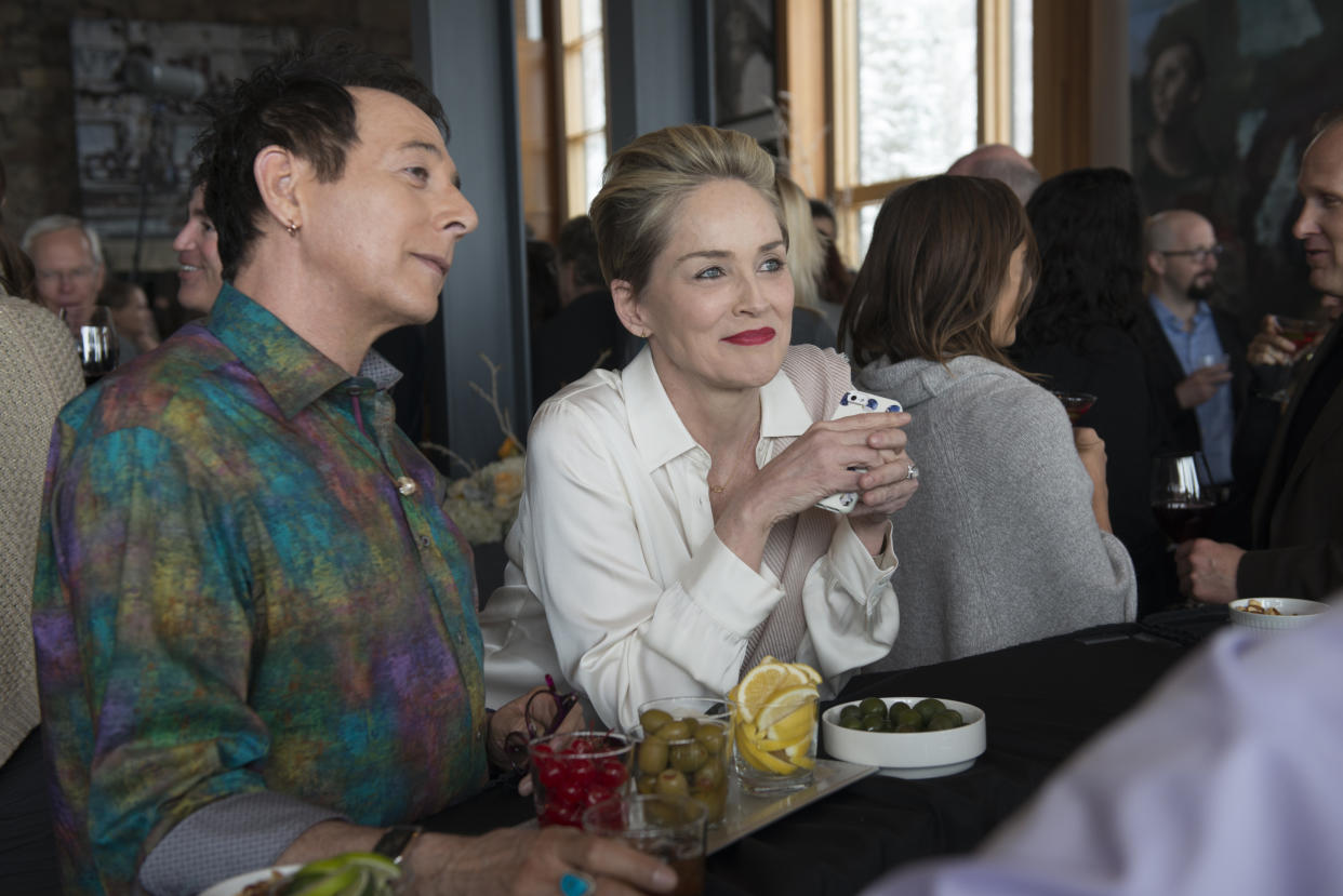 Paul Reubens and Sharon Stone in <em>Mosaic</em>. (Photo: Claudette Barius/HBO)