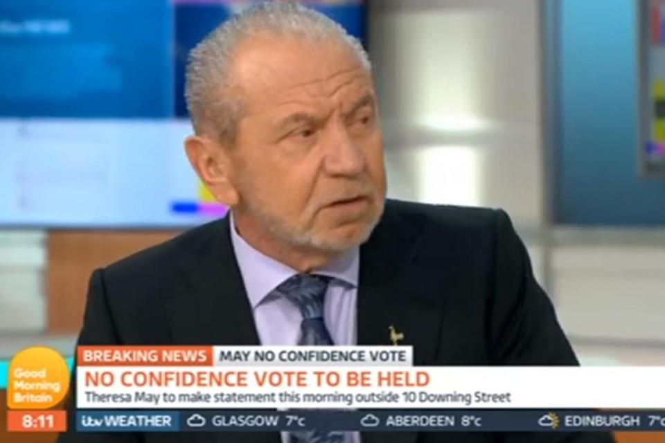 Stern words: Lord Sugar turned the air blue as he discussed President Trump (ITV)