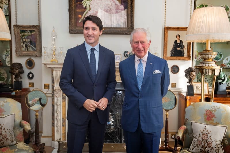 Britain's Prince Charles meets Canadian Prime Minister Justin Trudeau at Clarence House, London, Britain, as NATO leaders gather to mark 70 years of the alliance