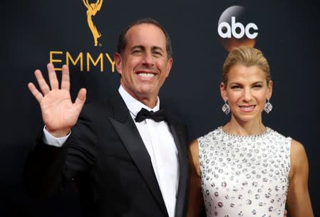 FILE PHOTO: Comedian Jerry Seinfeld and his wife Jessica arrive at the 68th Primetime Emmy Awards in Los Angeles