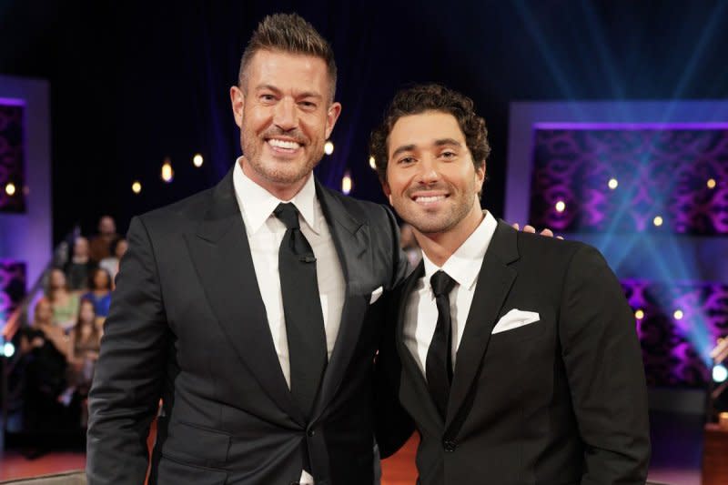 "Bachelorette" host Jesse Palmer (L) announced Joey Graziadei as the Season 28 "Bachelor" on Monday. Photo courtesy of Christopher Willard/ABC