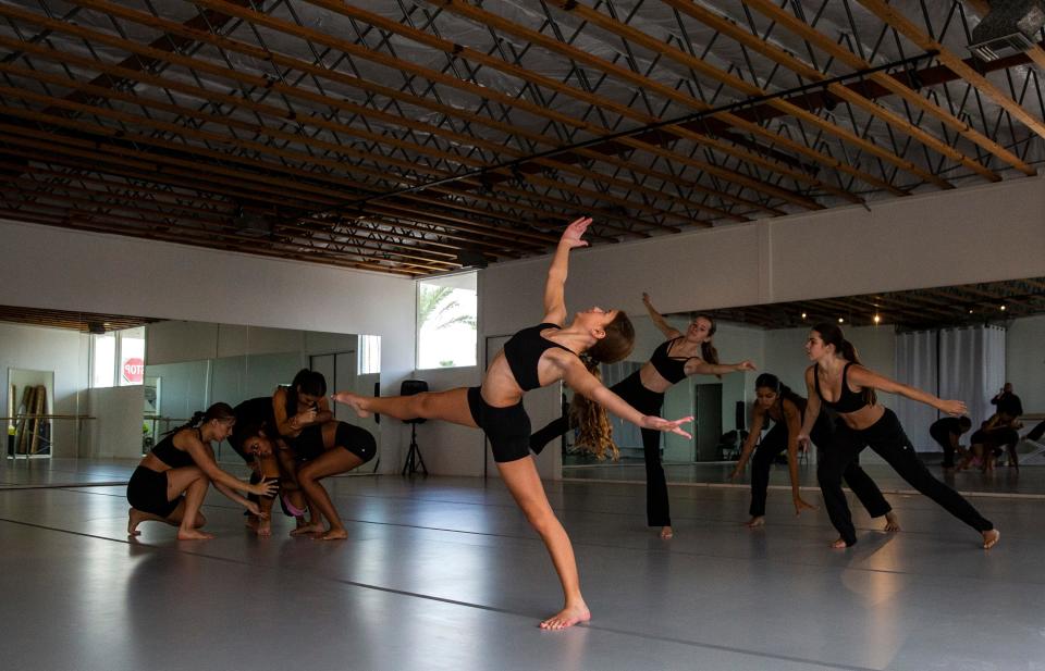 Vincenza Gist, 11, of Indian Wells dances with classmates while rehearsing a piece of choreography at Nickerson-Rossi The Academy in Palm Desert, Calif., Saturday, Sept. 2, 2023.