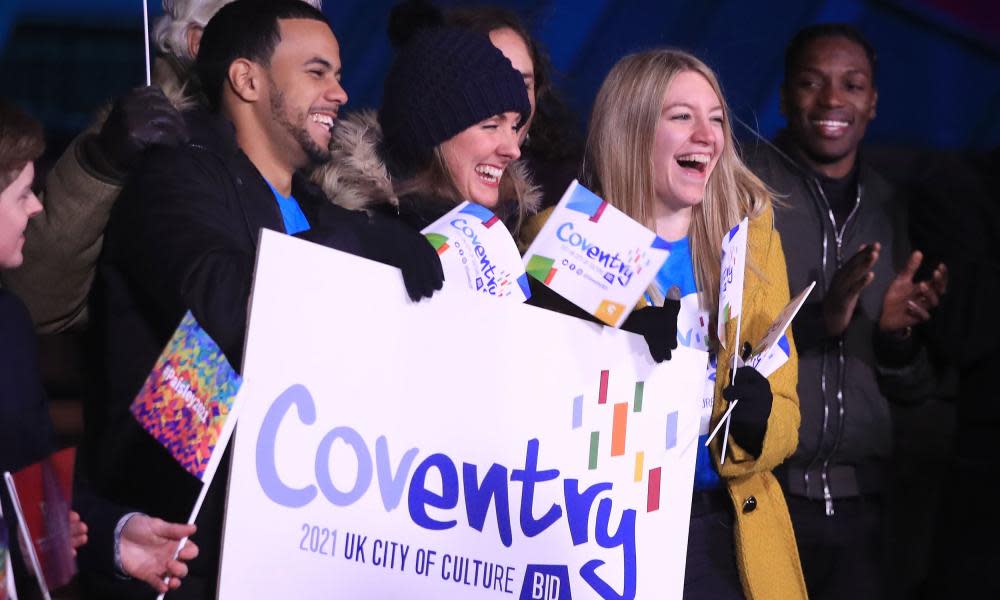 Members of the Coventry bid team celebrate winning UK City of Culture 2021.