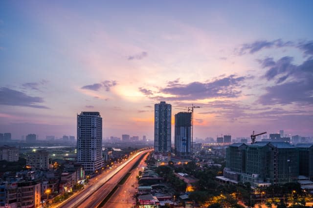 Amazing sunset on highway - Hanoi Cityscape