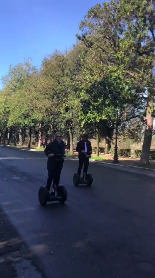 The newlyweds sipped cappuccinos and rode Segways in Rome on Thursday.