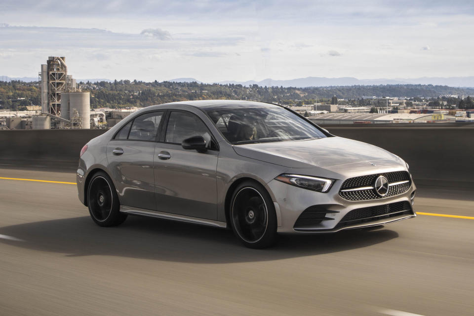 This undated photo provided by Mercedes-Benz shows the 2020 Mercedes-Benz A-Class. The A-Class provides a smooth and controlled ride and quick acceleration when you put your foot down. (Mercedes-Benz USA via AP)