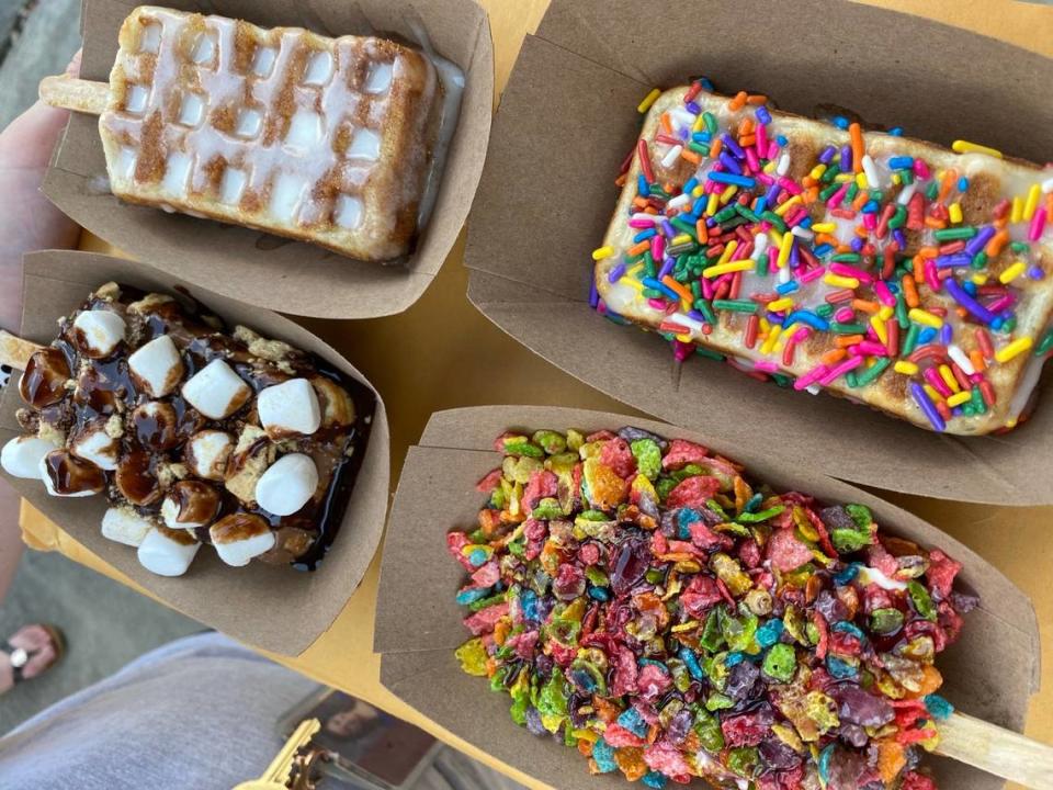Holy City Waffles food truck sells topped waffles on a stick.