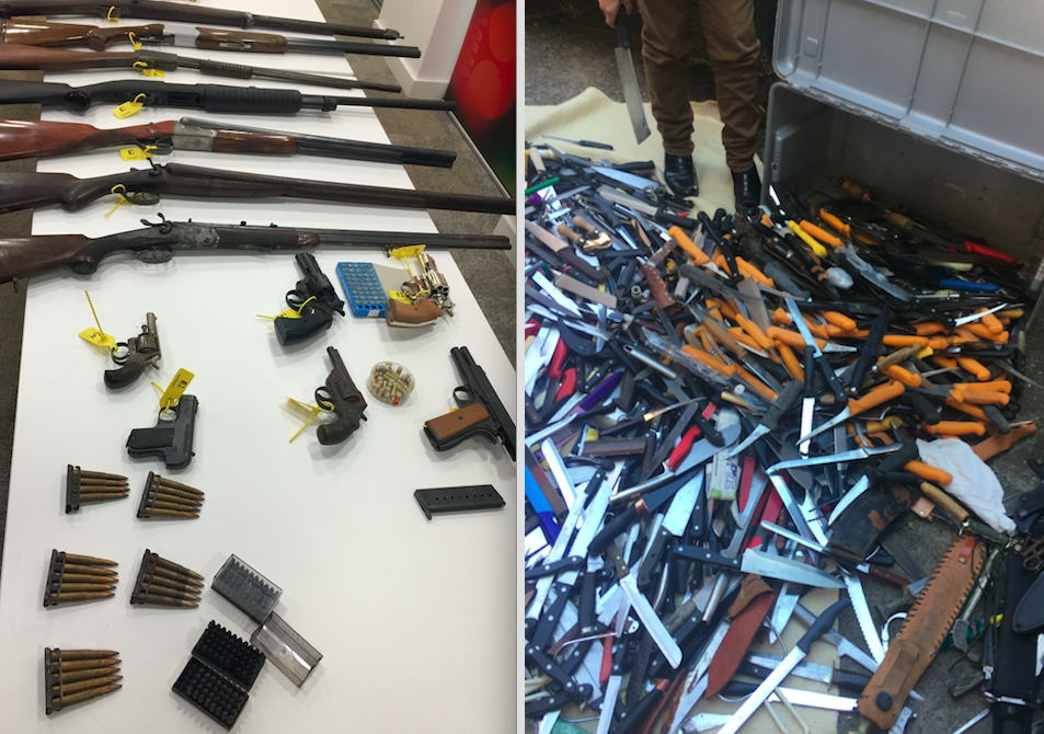 <em>A deadly collection of guns and knives handed in to police in the West Midlands and Essex (PA/SWNS)</em>