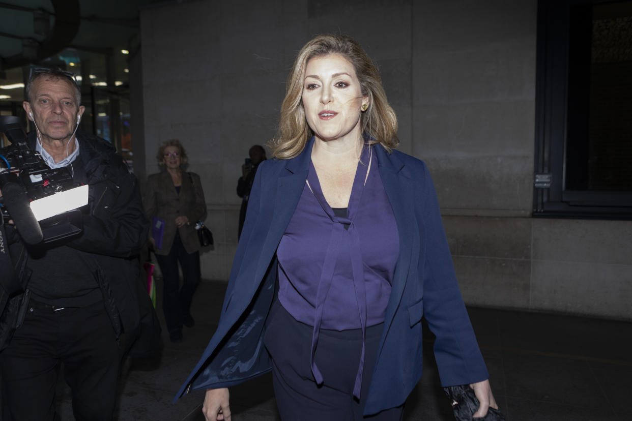 Leader of the House of Commons and Conservative leadership candidate Penny Mordaunt leaves BBC Broadcasting House in London, after appearing on the BBC One current affairs programme, Sunday with Laura Kuenssberg. Picture date: Sunday October 23, 2022.